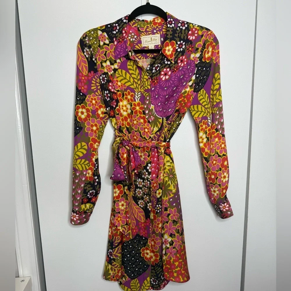 Flora Bea Natalee Dress - Blueberry Hill - 100% Silk - Small - Picture 2 of 9